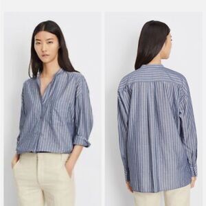 Vince Navy Striped Button-Up Blouse, M